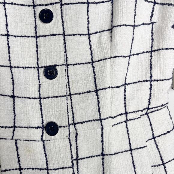 Gal Meets Glam Size 0 White Navy Blue Dawn Windowpane Dress Puff Sleeves Button - Picture 6 of 16
